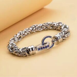 Blue Austrian Crystal Byzantine Link Bracelet in Stainless Steel (7.50 In)
